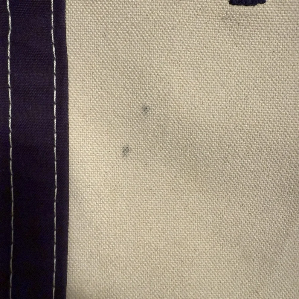 LL Bean Boat Tote Bag USA Canvas Navy Blue Open Top Embroidered Large LDK
